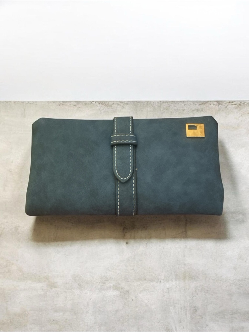 Women's Slate Blue Fold-Over Wallet with Contrast Stitching NWOT